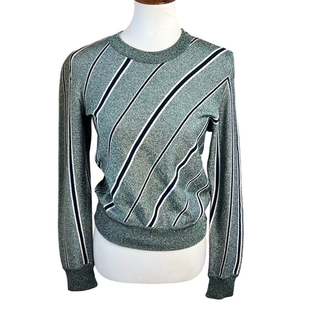 Cedric Charlier Italian Designer Striped Lurex Sweater Metallic Stripe